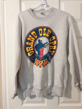 Jerzees Light Gray Striped Crewneck with Grand Ole Opry Graphic